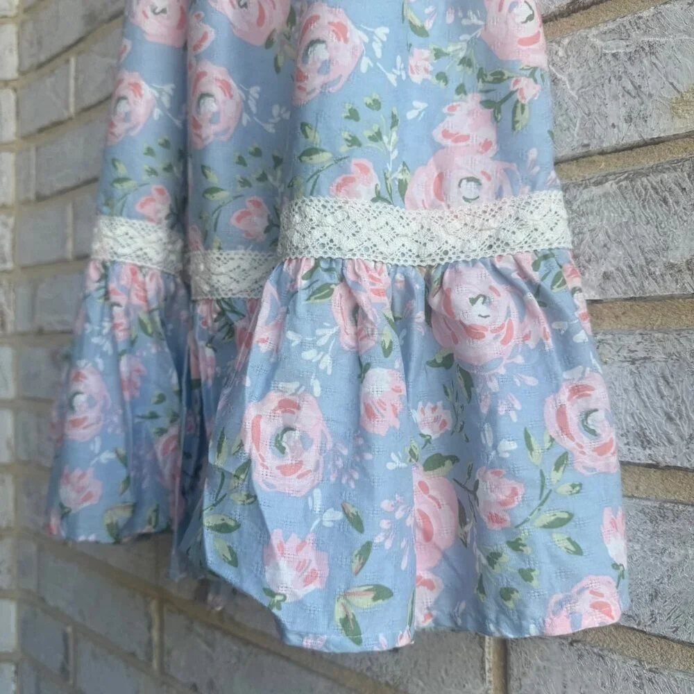 Haute Hippie Sleeveless Tiered Lace Trim Floral Dress Girl's Size 10